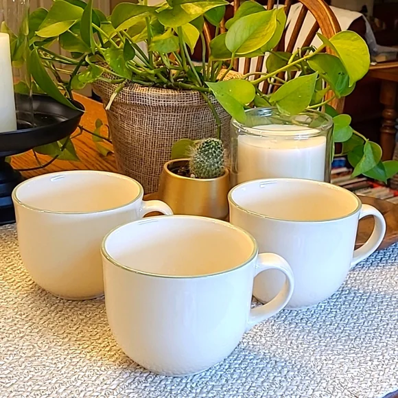 Pfaltzgraff | Dining | Pfaltzgraff Stoneware Grandmug 2 Oz Coffee Tea Soup  Mugs Sage Rim Set Of 3 | Poshmark